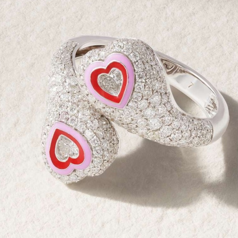 18k Gemini Heart Enamel Ring - Picture 1 of 11